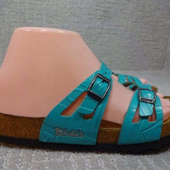 Birkis By Birkenstock Women’s Size 38 L7/M5 Teal Blue Leather Slide sandals - Picture 4 of 13